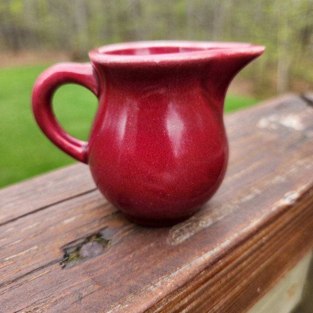 Homer Laughlin Harlequin Individual Toy Creamer Maroon Crimson Vintage Pitcher - Picture 2 of 7